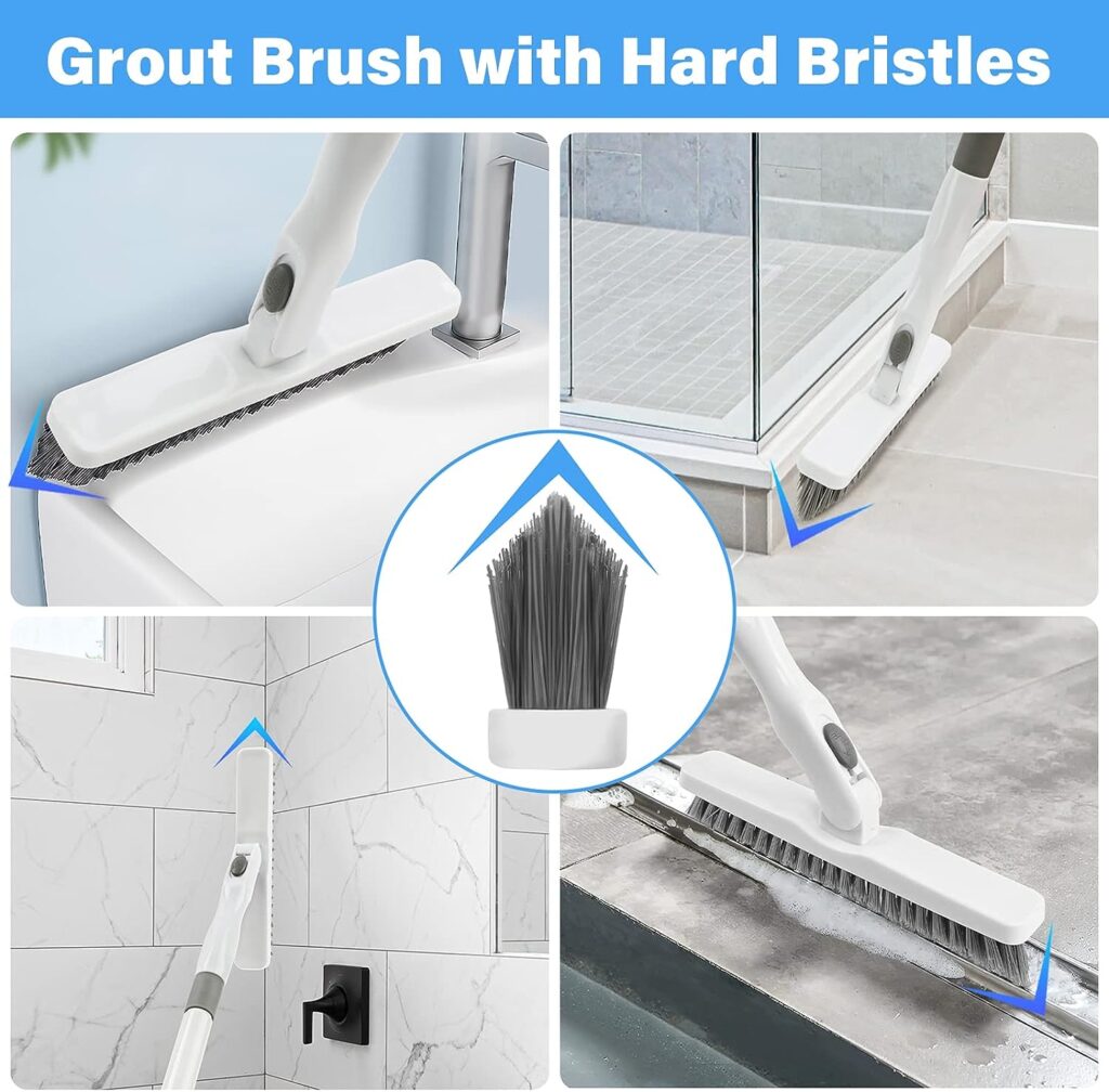 3 in 1 Scrubber with Handle, Scrubber Shower Cleaning Brush 130.81 cm Removable Long Handle Stiff Bristles for Bathroom, Bathtub, Kitchen, Toilet Wall, Glass Baseboard, Tiles