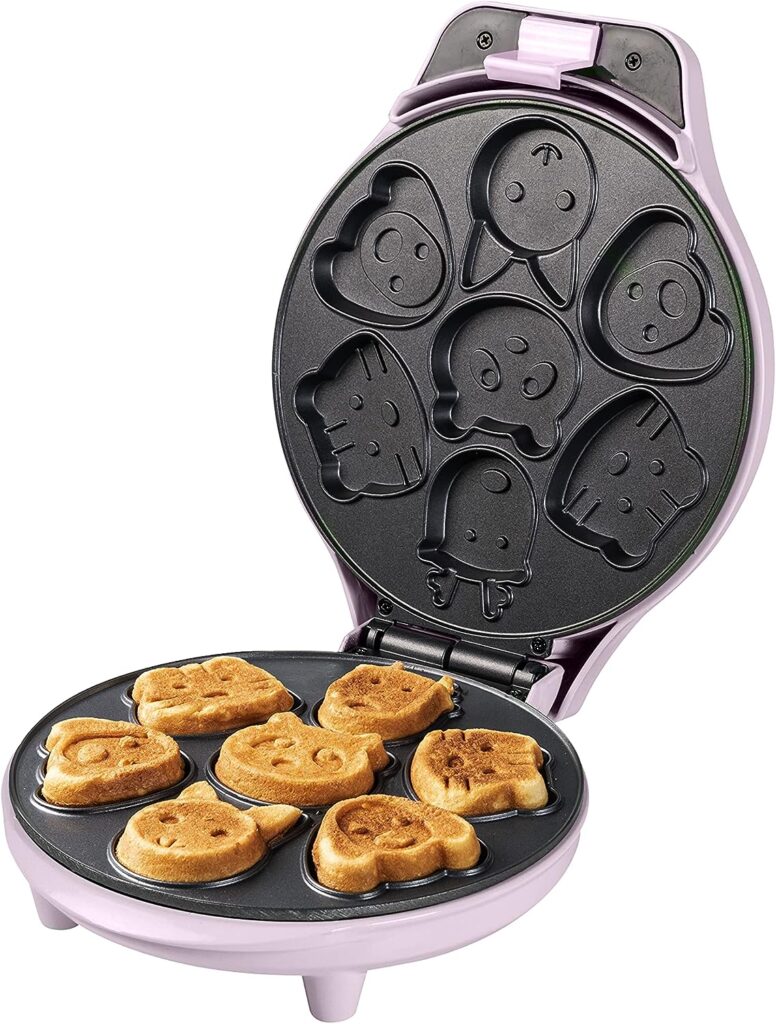 Bestron Animal Mini Cookie Maker Waffle Iron with Baking Light  Non-Stick Coating, 700 Watt, Pink