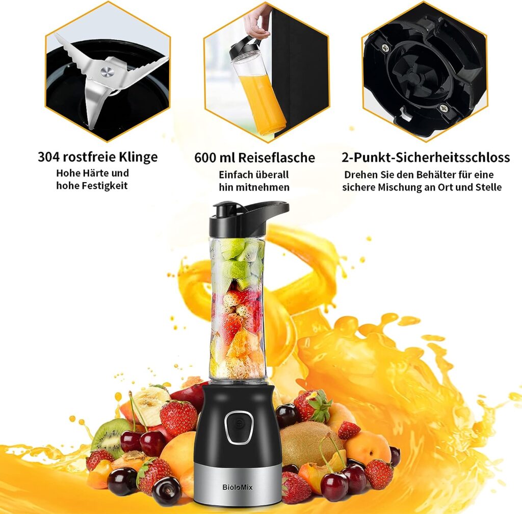 Biolomix Hand Blender 500W Portable Personal Blender Food Processor with Chopper Bowl 600ml Juicer Bottle Meat Grinder 100ml Grinding Cup Baby Food Preparer