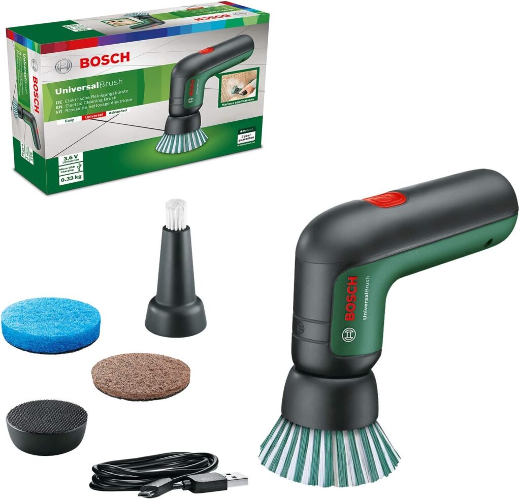 Bosch Electric Cleaning Brush UniversalBrush (3.6 V integrated battery, 1x Micro USB charger and 4 cleaning attachments included, in carton packaging)