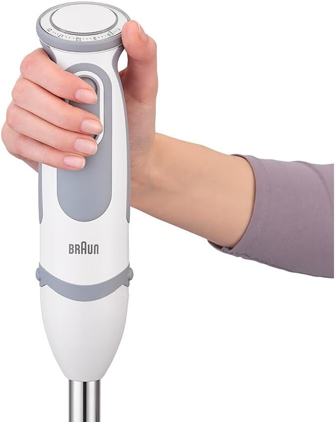 Braun hand blender MQ 5235WH hand blender - MultiQuick 5 Vario hand blender with stainless steel blender base, 1000 watt, incl. 3-part accessory set, white / gray