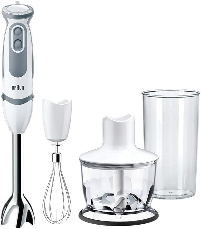 Braun hand blender MQ 5235WH hand blender - MultiQuick 5 Vario hand blender with stainless steel blender base, 1000 watt, incl. 3-part accessory set, white / gray