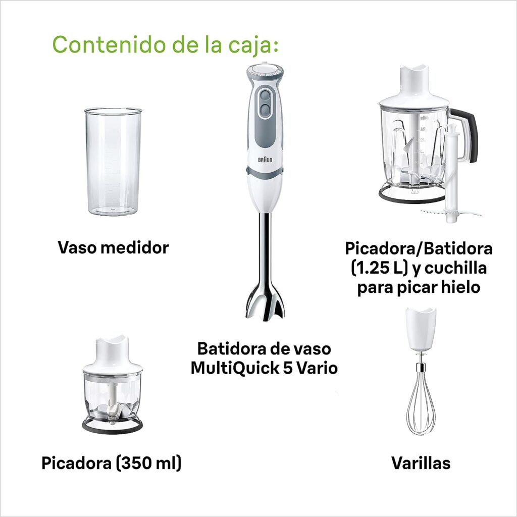 Braun MultiQuick 5 Vario MQ 5245WH Hand Blender – Purée Stick with Stainless Steel Mixing Base, 1,000 W, Includes 4-Piece Accessory Set, White/Grey