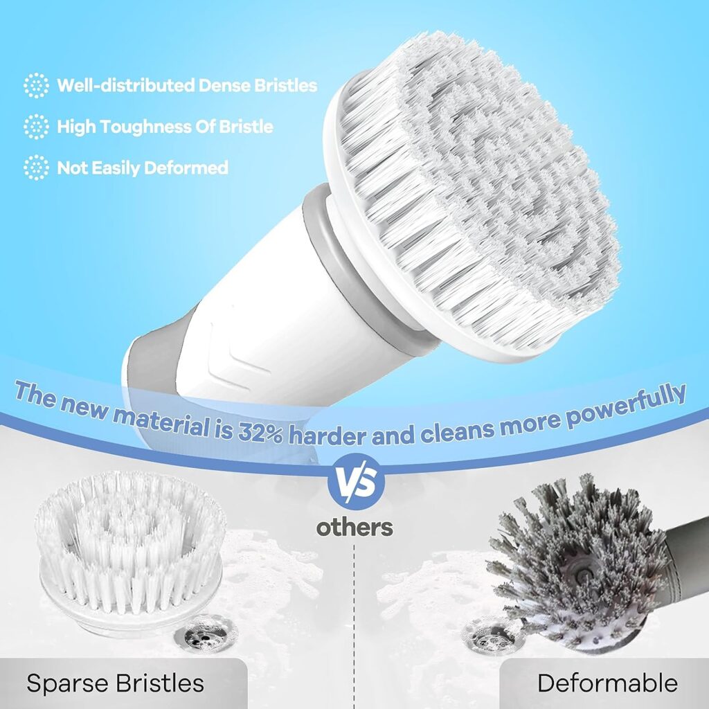 Electric cleaning brush, spin scrubber for bathroom and joints, cleaning brush for household with 6 brush heads, 2 modes, perfect for deep cleaning of tiles, kitchen, barbecue, glass and tyre LED display