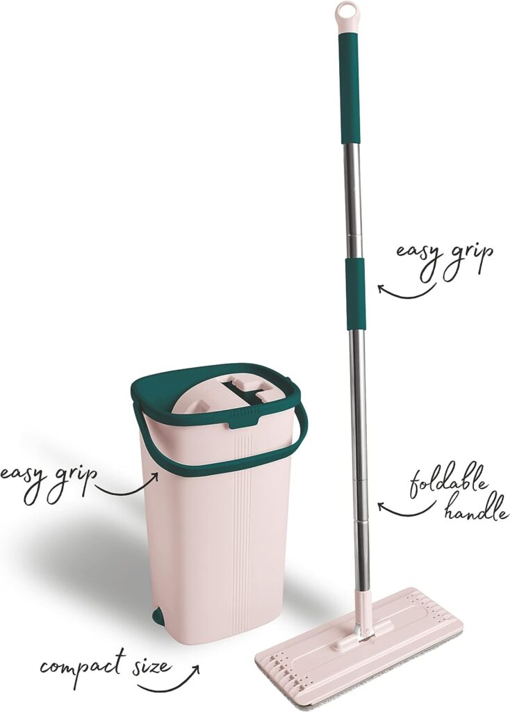 Floor Mop Set - Mobile Phone | Flat, Swivelling with Two Chambers Cleaning Bucket | Mop with Wring Function | Wet/Dry Cleaning | Suitable for All Floors | Wiper Set Handy and Compact