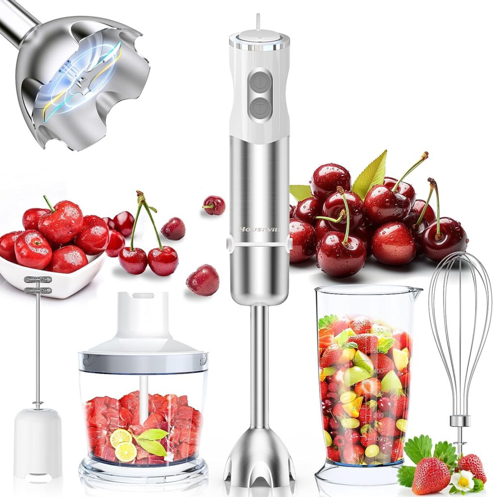 Hand Blender 1000 W, Hand Blender Set 5 in 1, Stainless Steel Purée Stick with 12 Speeds  Turbo Button, 5 Accessories for Preparing Baby Food, Salads, Soups, Smoothies and Dough