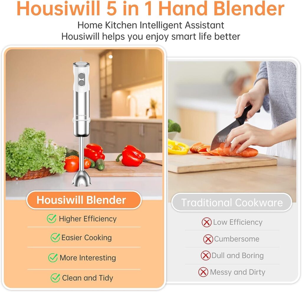 Hand Blender 1000 W, Hand Blender Set 5 in 1, Stainless Steel Purée Stick with 12 Speeds  Turbo Button, 5 Accessories for Preparing Baby Food, Salads, Soups, Smoothies and Dough