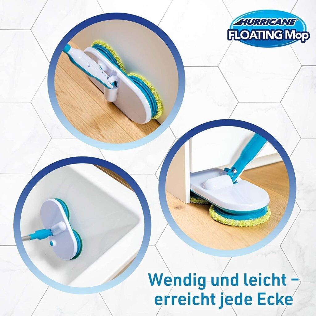 Hurricane Floating Mop Electric Floor Mop - Battery Mop for Effortless Wiping, Scrubbing and Polishing - Ultra Light Mop with 3 Different Microfibre Pads