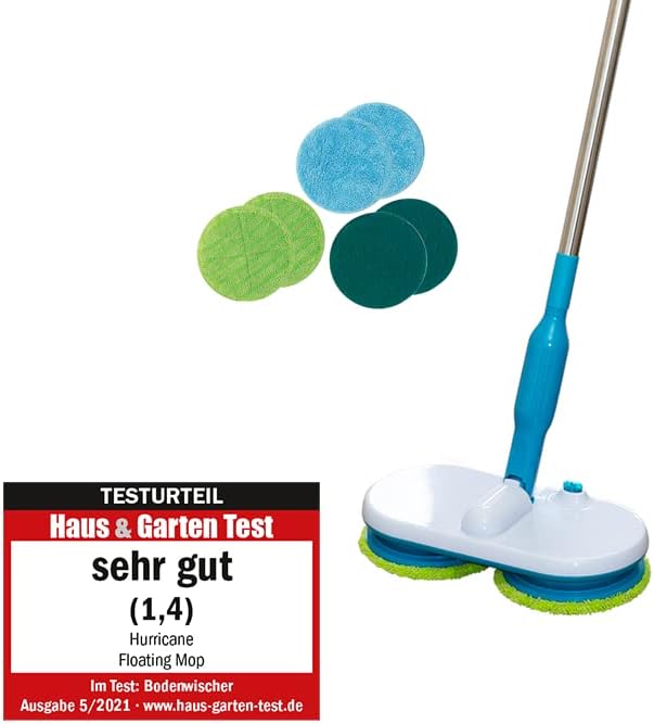 Hurricane Floating Mop Electric Floor Mop - Battery Mop for Effortless Wiping, Scrubbing and Polishing - Ultra Light Mop with 3 Different Microfibre Pads