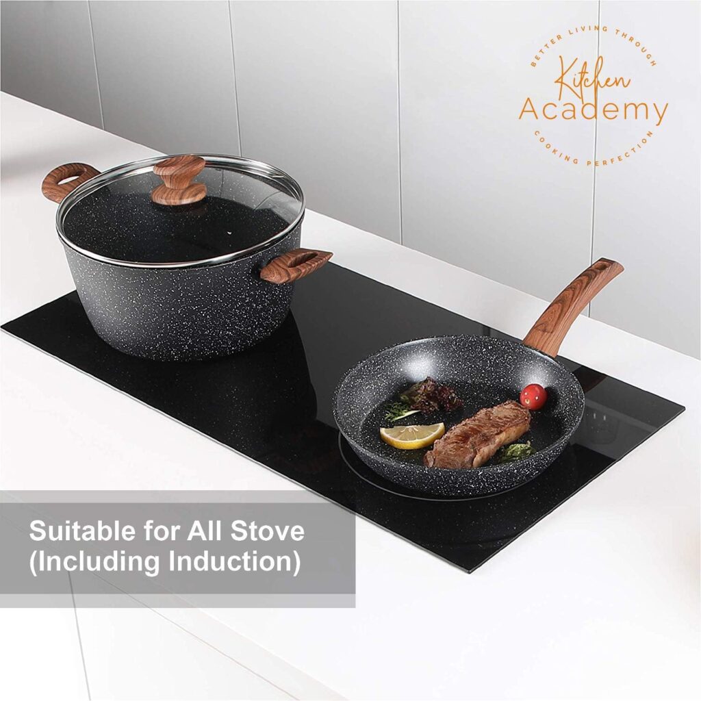 Induction Pots Set 12-Piece Cooking Pot Set with Glass Lids, Granite Pots and Pans Set Black Induction Pots Set 12-Piece Cooking Pot Set with Glass Lids, Granite Pots and Pans Set Black