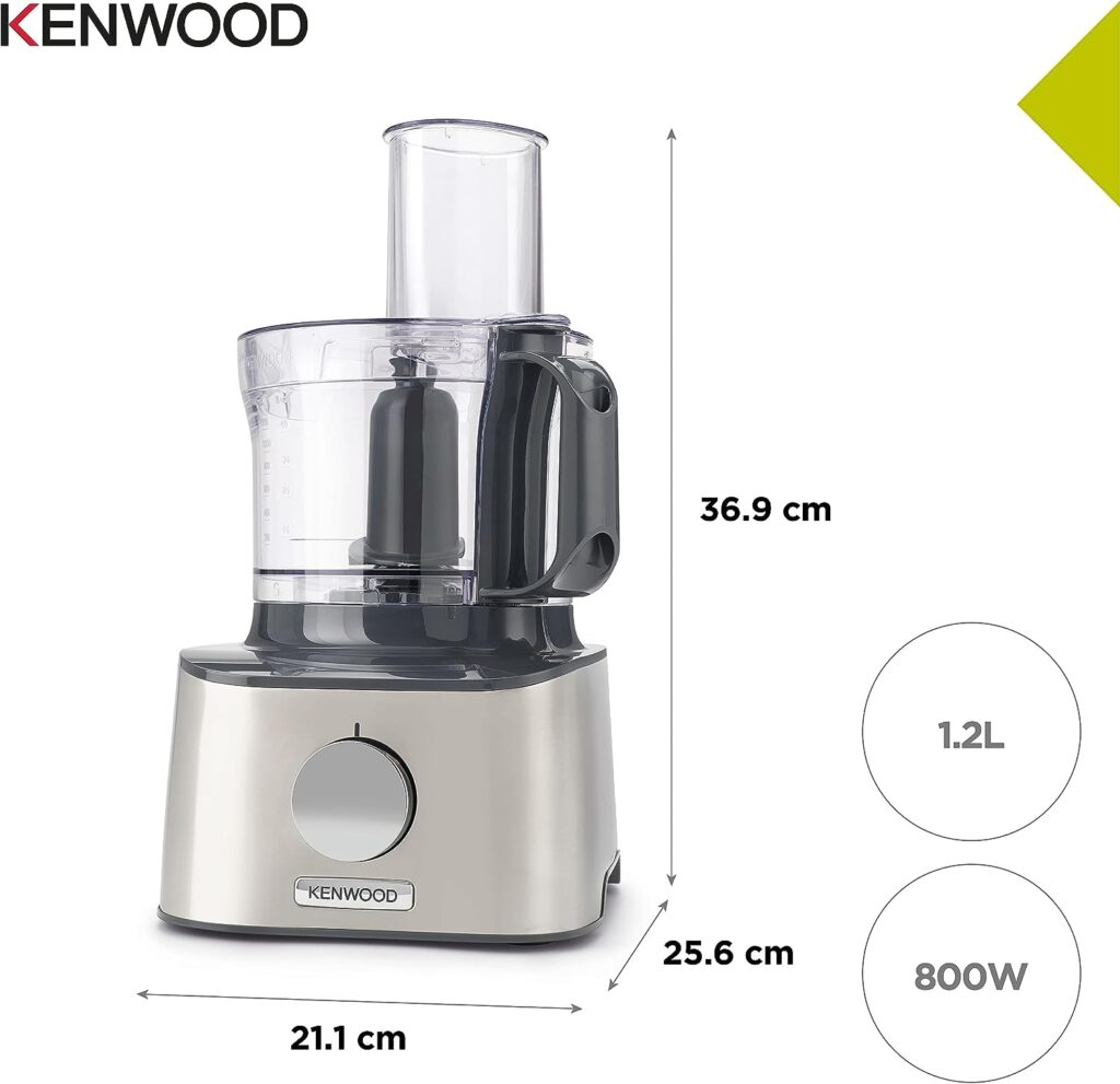 Kenwood FDM301SS Multipro Compact Food Processor, Powerful Kitchen Gadget with 2.1L Container, Acrylic Mixer, Double Whisk, Metal Housing