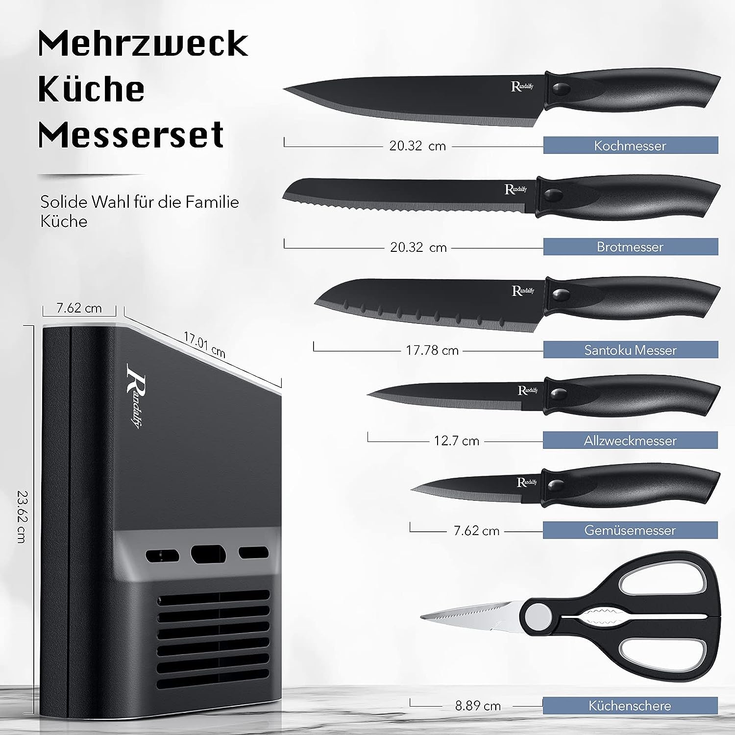 Knife Set mit Messerblock, 7-teiliges Kochmesser Set mit Messer, Schere, Messerblock zum Hacken von Fleisch/Gemüse/Obst, Schneiden, Würfeln – Bewertung