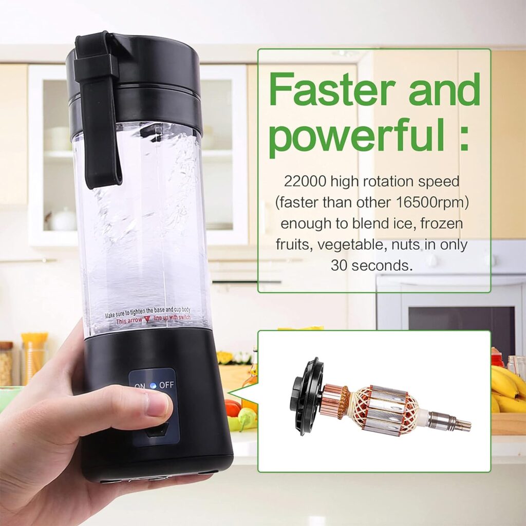 Mixer Smoothie Maker Portable Juicer: 380 ml BPA-Free Stand Mixer Personal Shaker Protein Shake with 6 Stainless Steel Knives Portable USB Mixing Cup for Shakes and Juice, ZZB7367, Black