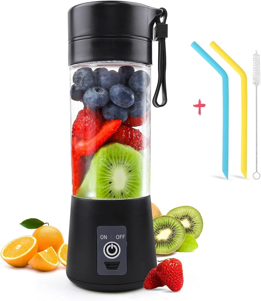 Mixer Smoothie Maker Portable Juicer: 380 ml BPA-Free Stand Mixer Personal Shaker Protein Shake with 6 Stainless Steel Knives Portable USB Mixing Cup for Shakes and Juice, ZZB7367, Black