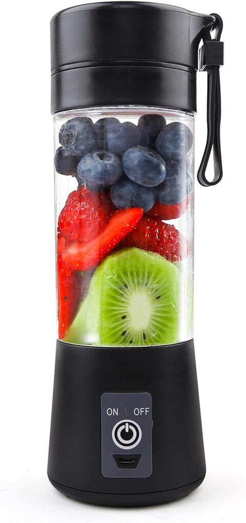 Mixer Smoothie Maker Portable Juicer: 380 ml BPA-Free Stand Mixer Personal Shaker Protein Shake with 6 Stainless Steel Knives Portable USB Mixing Cup for Shakes and Juice, ZZB7367, Black