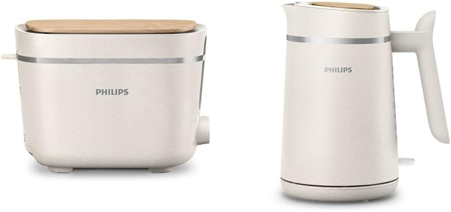 Philips Toaster Eco Conscious Edition - 2 Toast Slots, 8 Steps, Bun Attachment, Silky White Matte (HD2640/10)  Philips Kettle - Eco Conscious Edition, 1.7 L, Silk White Matte (HD9365/10)