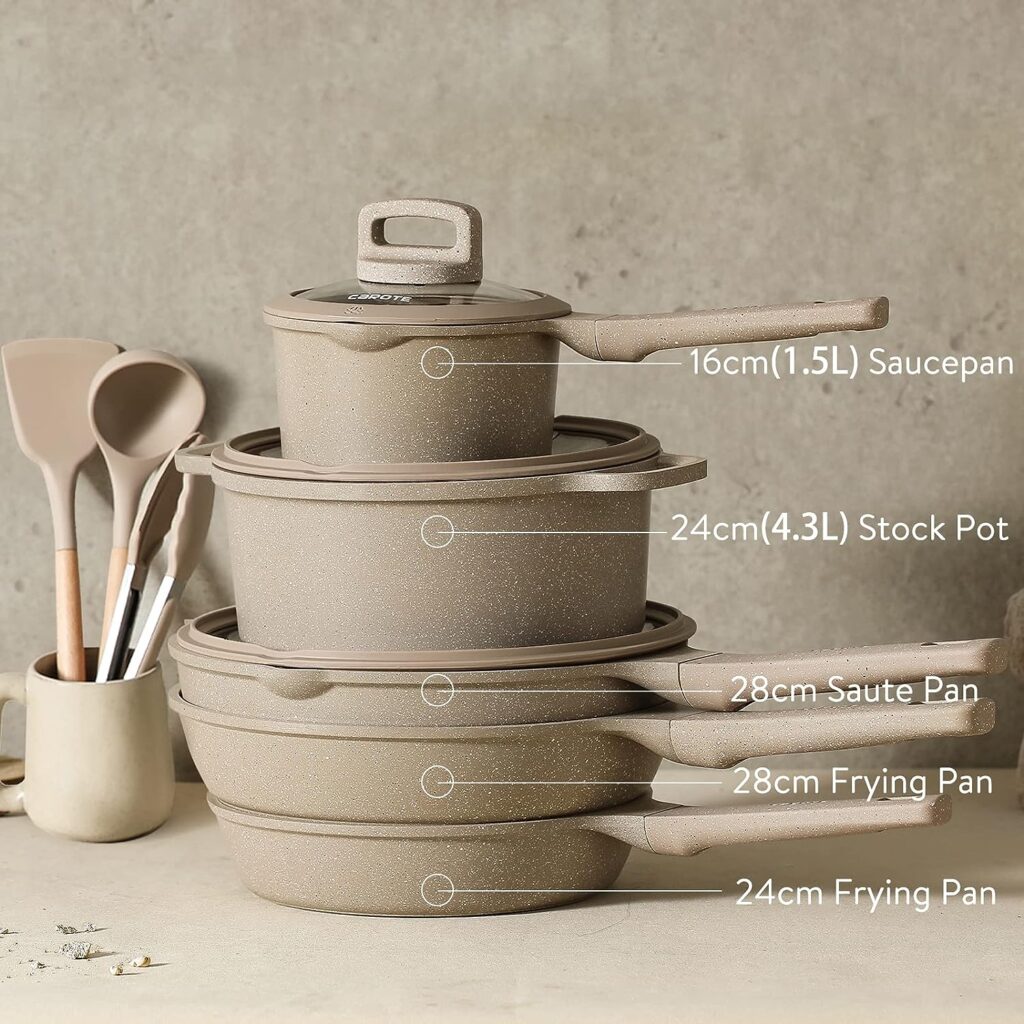 Topfsets Pfannenset 11-Teilig,Pfanne 24cm,28cm,Stielkasserolle 16cm,Topf 24cm,Tiefe Bratpfanne 28cm,Antihaft-Beschichtung mit Deckel,Kochgeschirr-Set,Induktionspfanne,Bester Papa Geschenk Vatertag