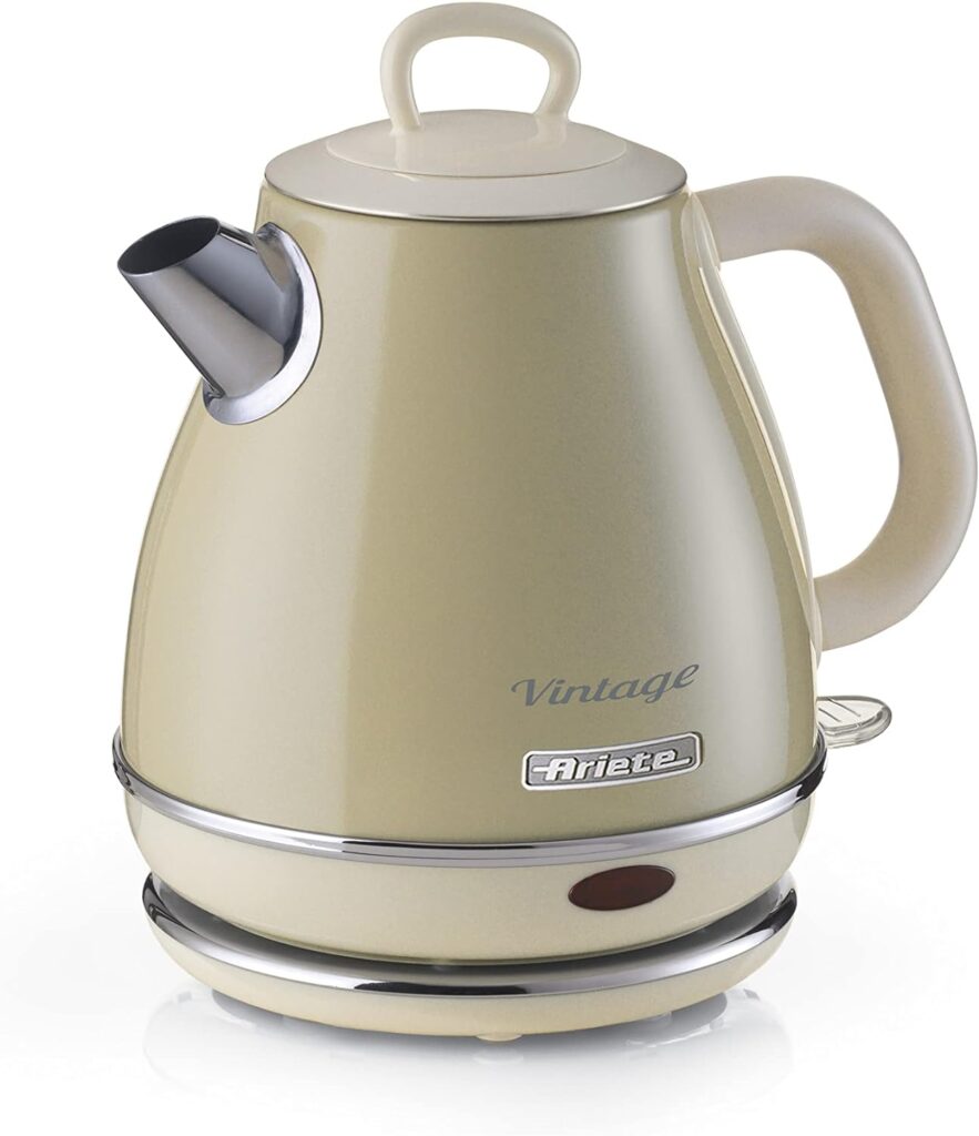 Ariete, 2868 Vintage Electric Design Stainless Steel Kettle for Infusion Drinks, Tea and Herbal Tea, Automatic Shut-Off Ergonomic Handle, 1 Litre, 1600 W, Beige