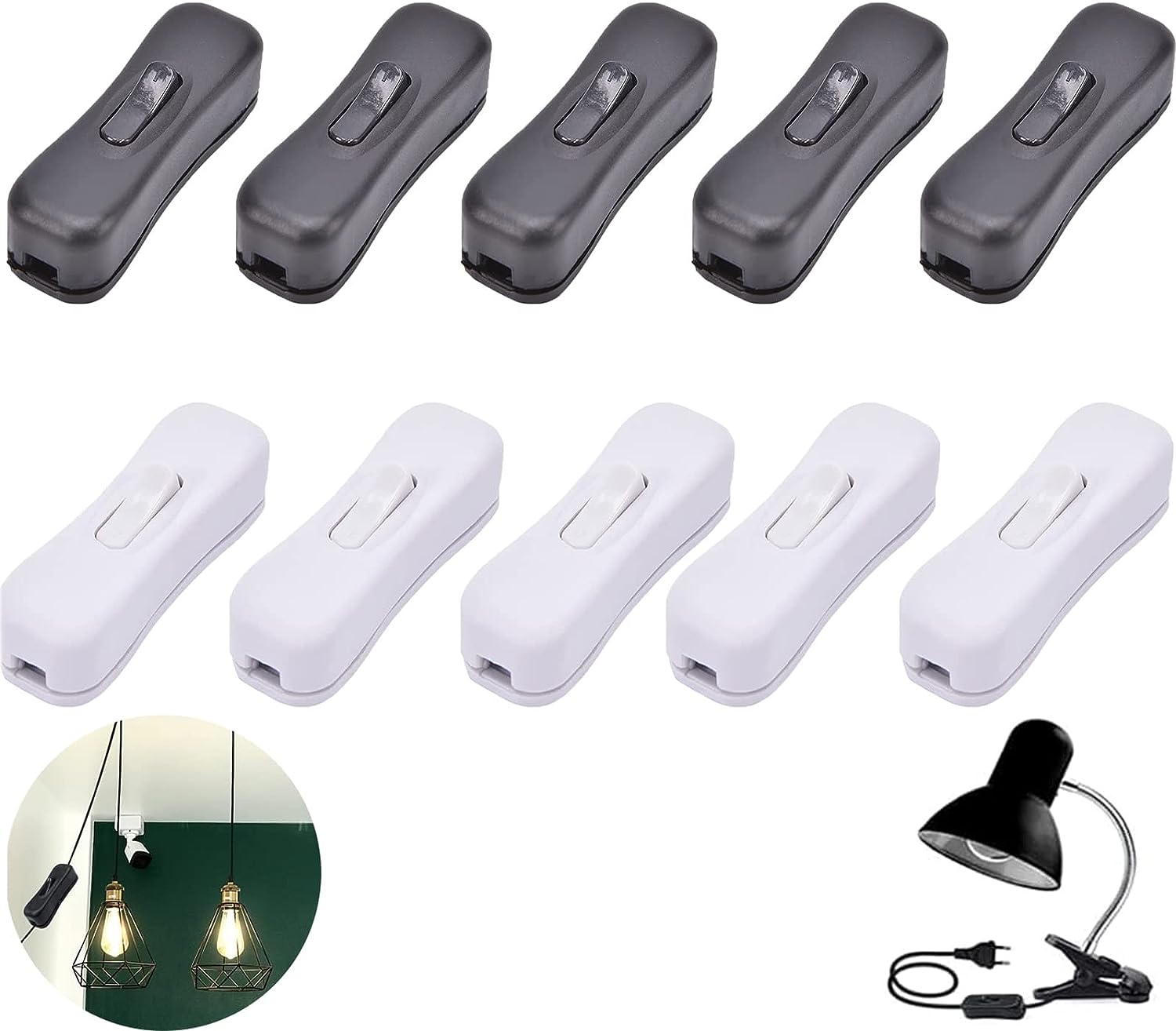 Benaton Pack Wechsel 10 Stück, Kabelschalter, Wechselschalter mit Wippe, Kabelschalter für Kleingeräte oder Lampen (Weiß & Schwarz) Bewertung