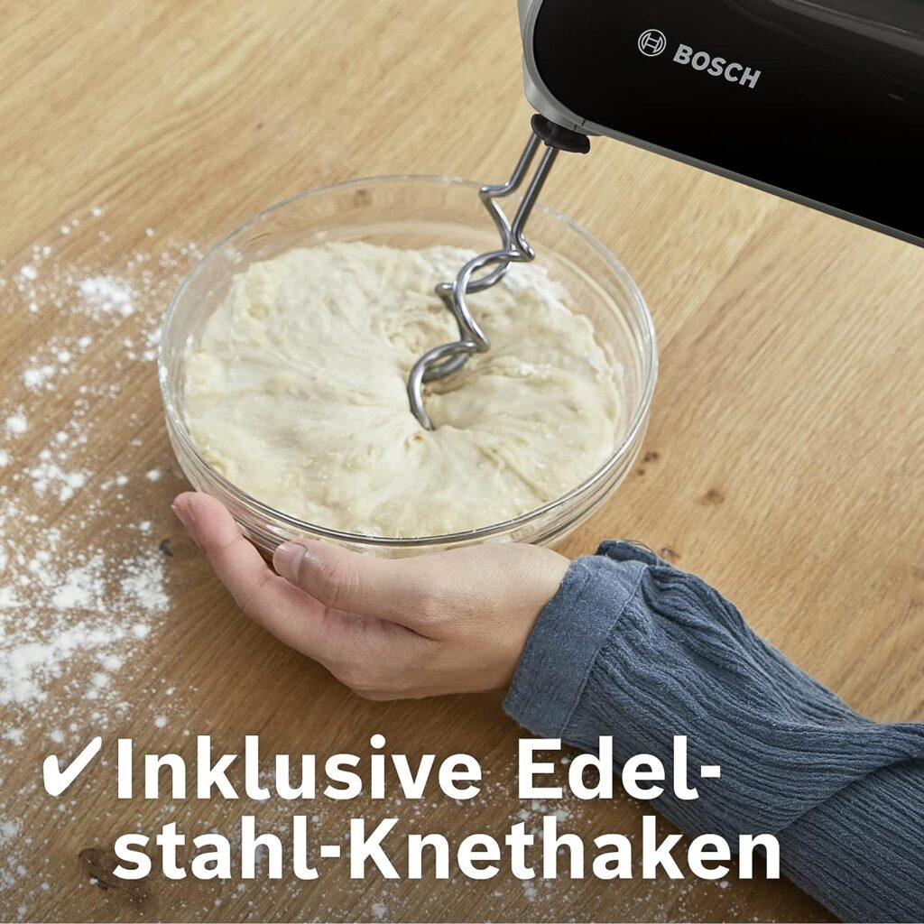 Bosch Handrührer HomeProfessional MFQ4885DE, 2 Rührbesen, 2 Edelstahl-Knethaken, Zerkleinerer, Pürierstab, Mixbecher, 575 W, schwarz