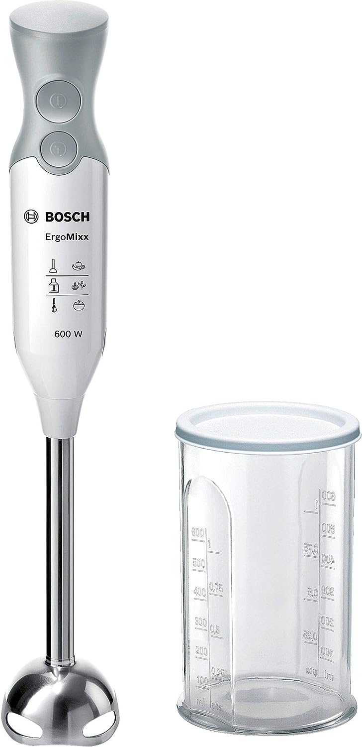 Bosch MSM66110 ErgoMixx Handmixer (600 W, Zubehör, Edelstahl Mixfuß, spülmaschinenfest, QuattroBlade, mit Shaker) weiß/grau Bewertung