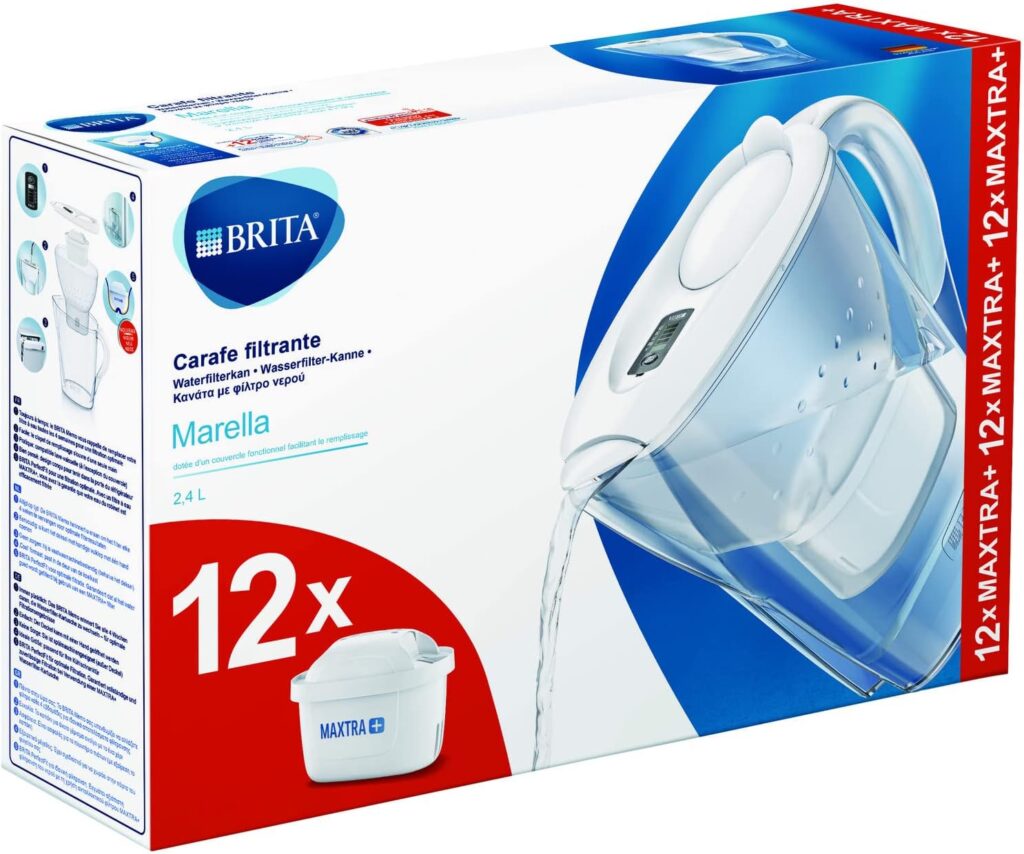 Brita Marella Water Filter 12-Month Pack, Including 12 Maxtra+ Filter Cartridges, White