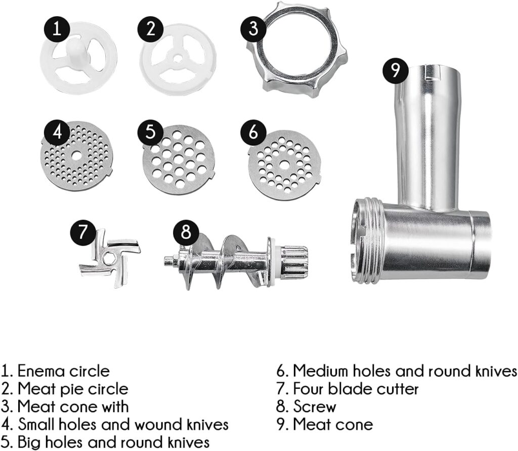 Edihome, Electric Meat Mincer with Sausage Filler, Multifunctional with 3 Cutting Plates (Black/White)