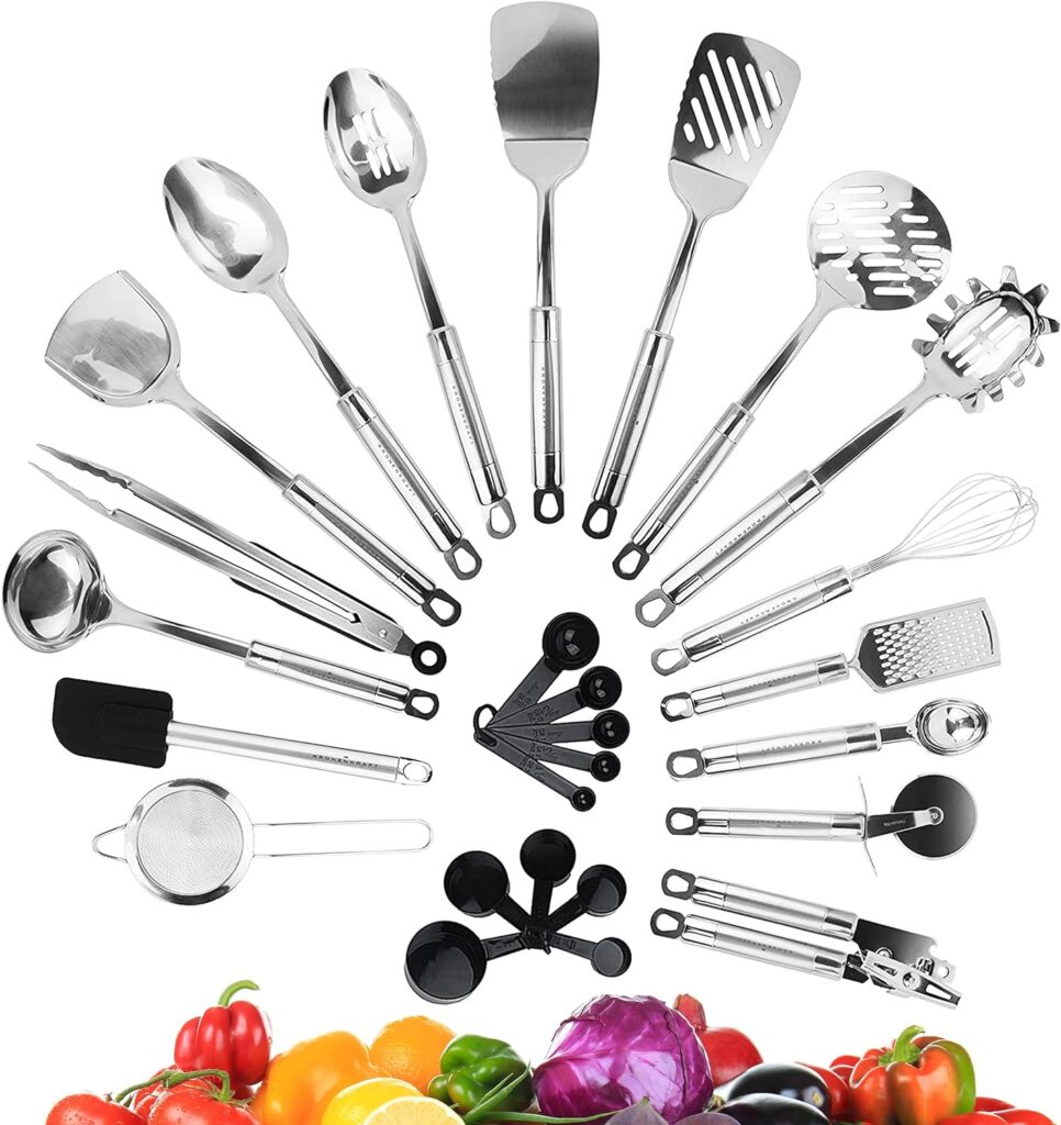 Kronenkraft 26 Piece Kitchen Set, Stainless Steel, Kitchen Utensils Set, Kitchen Accessories, Cooking Set