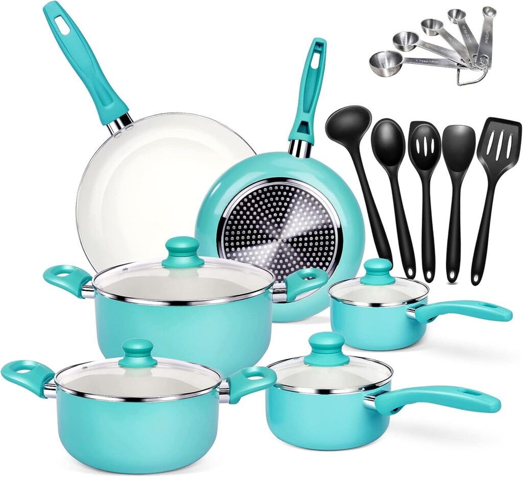 Masthome Non-Stick Cookware Set, 20 Pieces, Induction Pan Set with Lid, Aluminium Pots and Pans Including Frying Pans, Saucepan, Stockpot, Kitchen Utensils