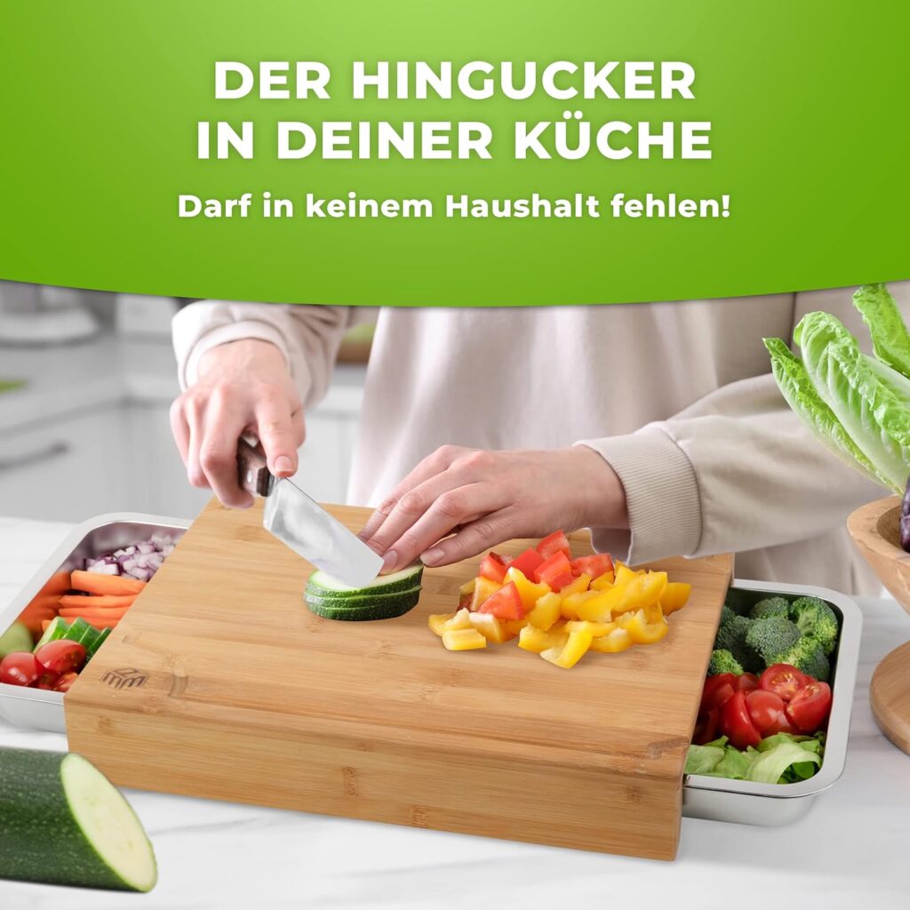 MPM Chopping Board with Collection Trays [High Quality] – TÜV Certified – Non-Slip Bamboo Chopping Board Set with 3 High-Quality Collection Trays Rustproof  Dishwasher Safe Includes E-Book + Barbecue