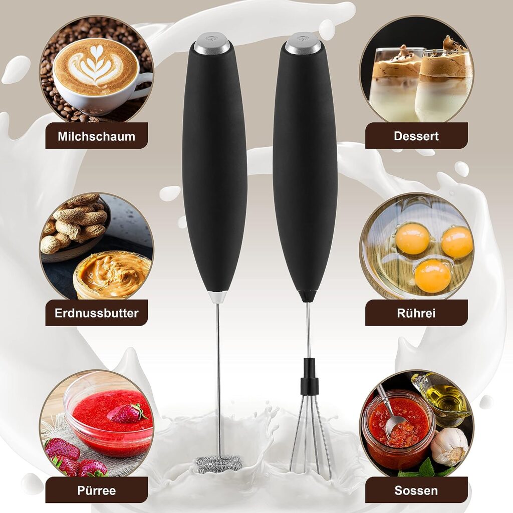 MYRER Milk Frother Stick - Electric Milk Frother, Double Spiral  Stainless Steel Stand, Battery Operated, Mini Milk Frother  Café Frappe Mixer for Milk Foam, Dessert, Puree, Sauces  Scrambled Eggs