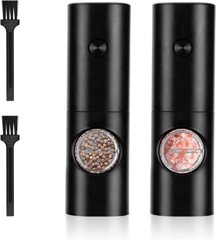 Ninonly Electric Salt and Pepper Mill Set Electric Pepper Mill Salt Mill Adjustable Coarseness with LED Light, Brush Automatic Pepper and Salt Mill Set Refillable