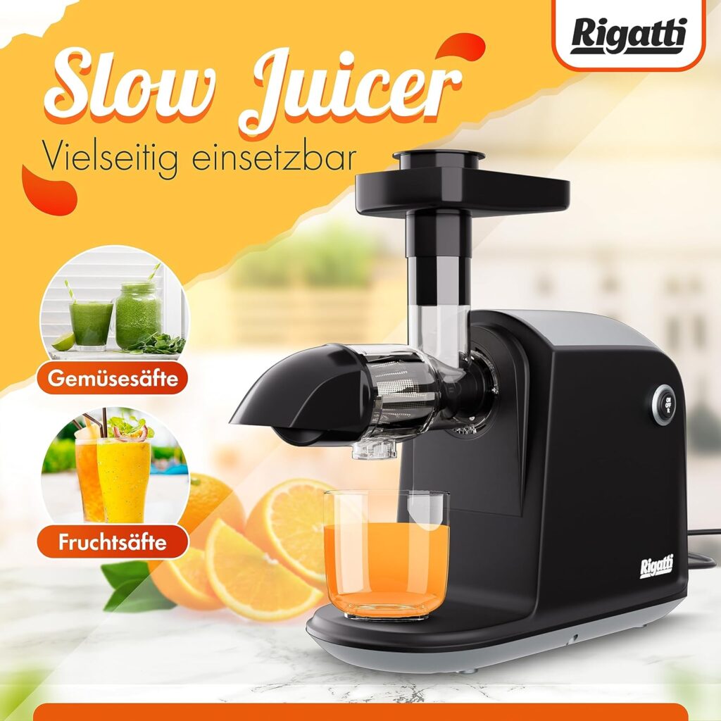 Rigatti Slow Juicer Vegetable  Fruit Juicer Nutrient Gentle  Quiet with Reverse Function, Brush  Recipe Book Easy to Clean Cold Juicer Electric Juicer 150 W Juice Machine