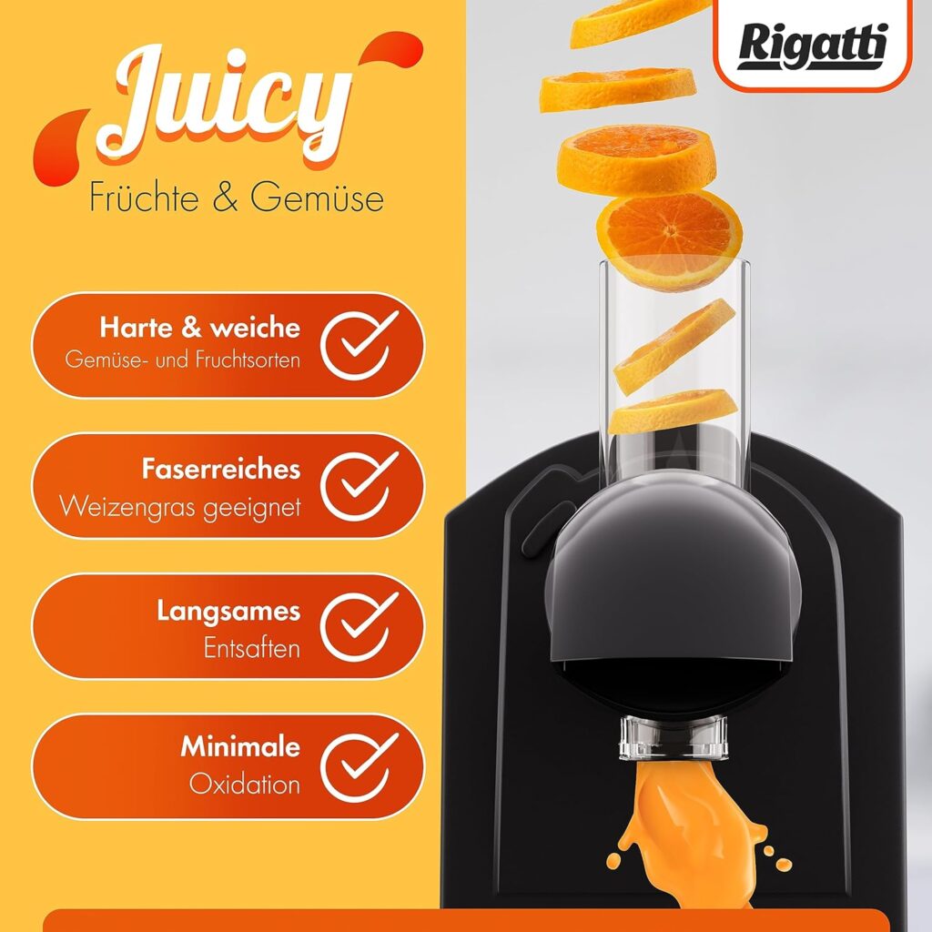 Rigatti Slow Juicer Vegetable  Fruit Juicer Nutrient Gentle  Quiet with Reverse Function, Brush  Recipe Book Easy to Clean Cold Juicer Electric Juicer 150 W Juice Machine