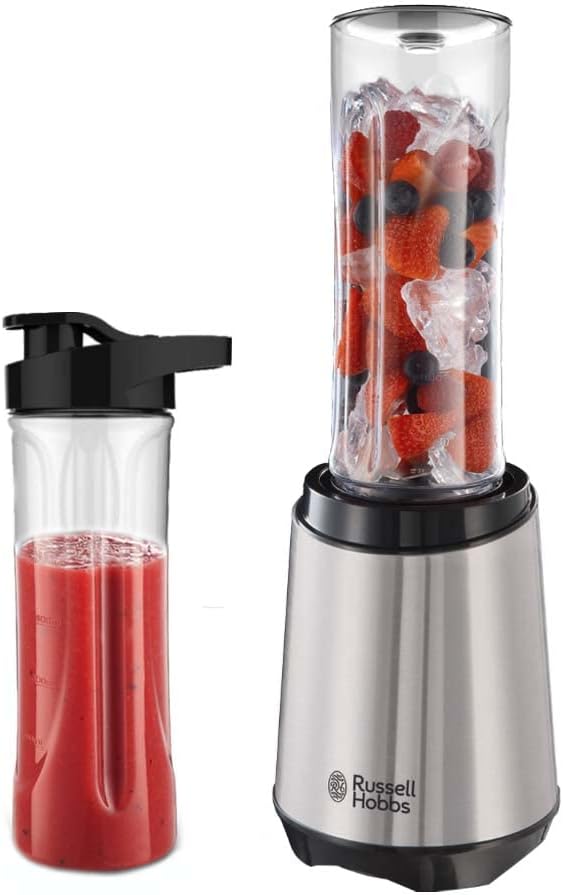 Russell Hobbs 23470-56 MixGo Steel Blender/Stand Mixer, Smoothie Maker (300 Watt), Stainless Steel, including 2 drinking bottles, 600 ml