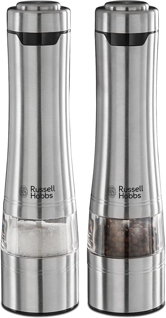 Russell Hobbs Classics Salt and Pepper Grinders, 23460-56, Electric Ceramic Grinders, Illumination, Stainless Steel