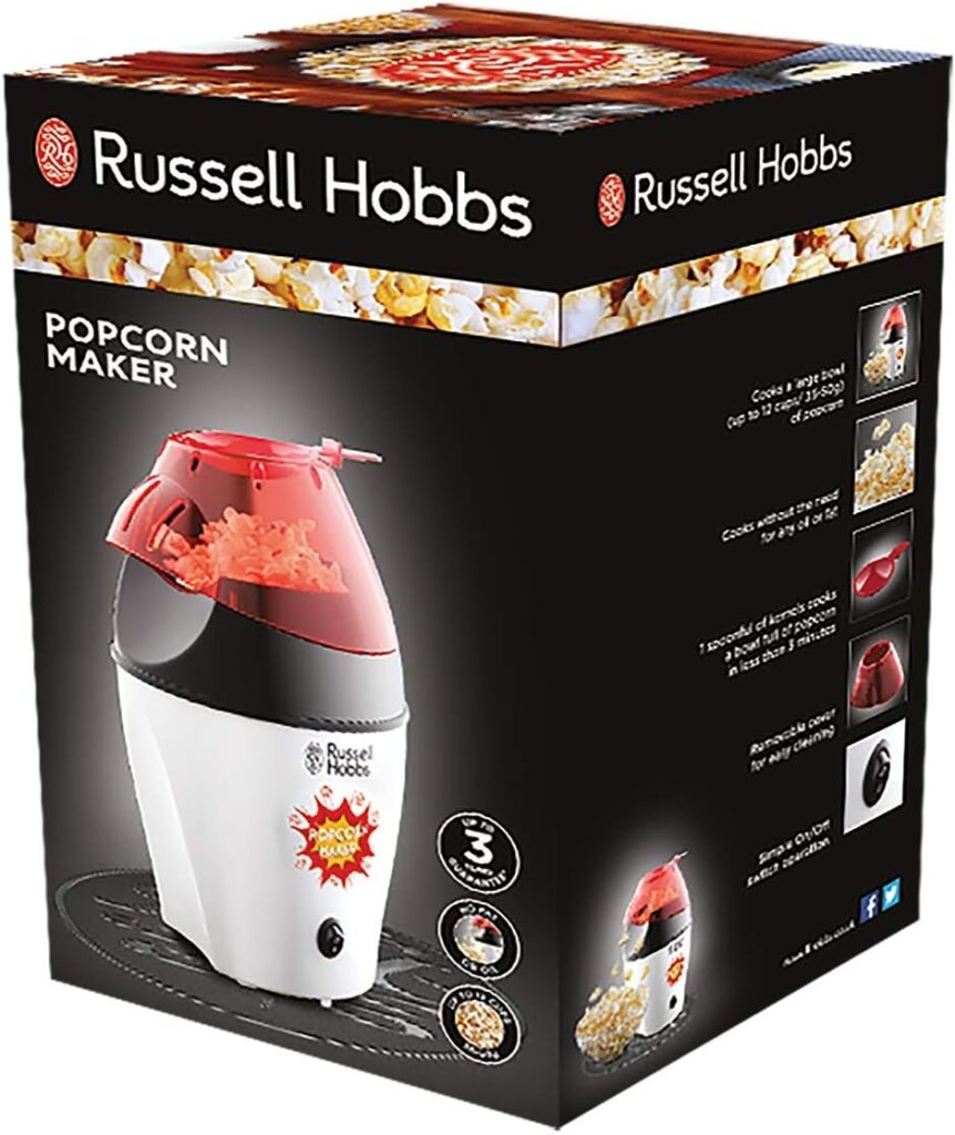 Russell Hobbs Popcorn Maker [Test Winner] Fiesta (Hot Air Popcorn Maker, Fat  Oil Free, incl. Corn Measuring Spoon, 1200W) 24630-56