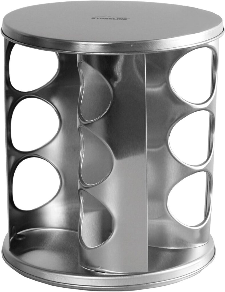 STONELINE Spice Rack, Rotating Stainless Steel Spice Rack with 12 Spice Jars, Spice Rack Standing with Sticker for Labelling, Kitchen Accessories for Storage in the Kitchen