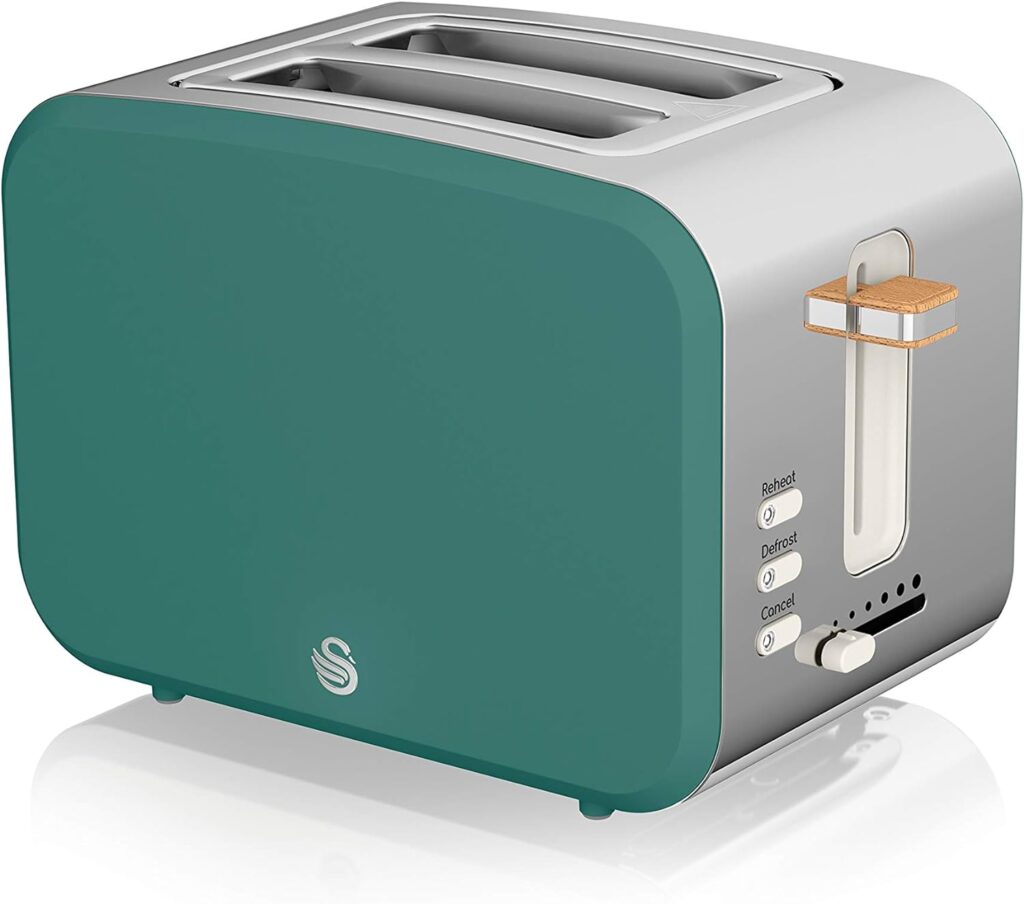 Swan Nordic Breakfast Set Kettle 1.7 Litres, 2200 W, Wide Slot Toaster, 2 Slices, Digital Microwave, 20 Litres, Modern Design Wood Effect Green