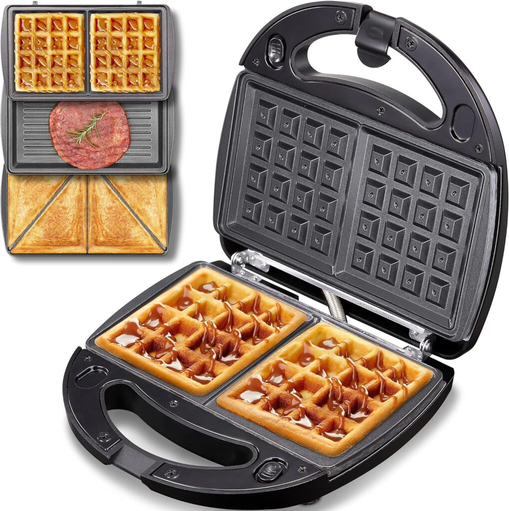 Yabano 3 in 1 Sandwich Maker, Waffle Iron, Contact Grill, Dishwasher Safe  Non-Stick Plates